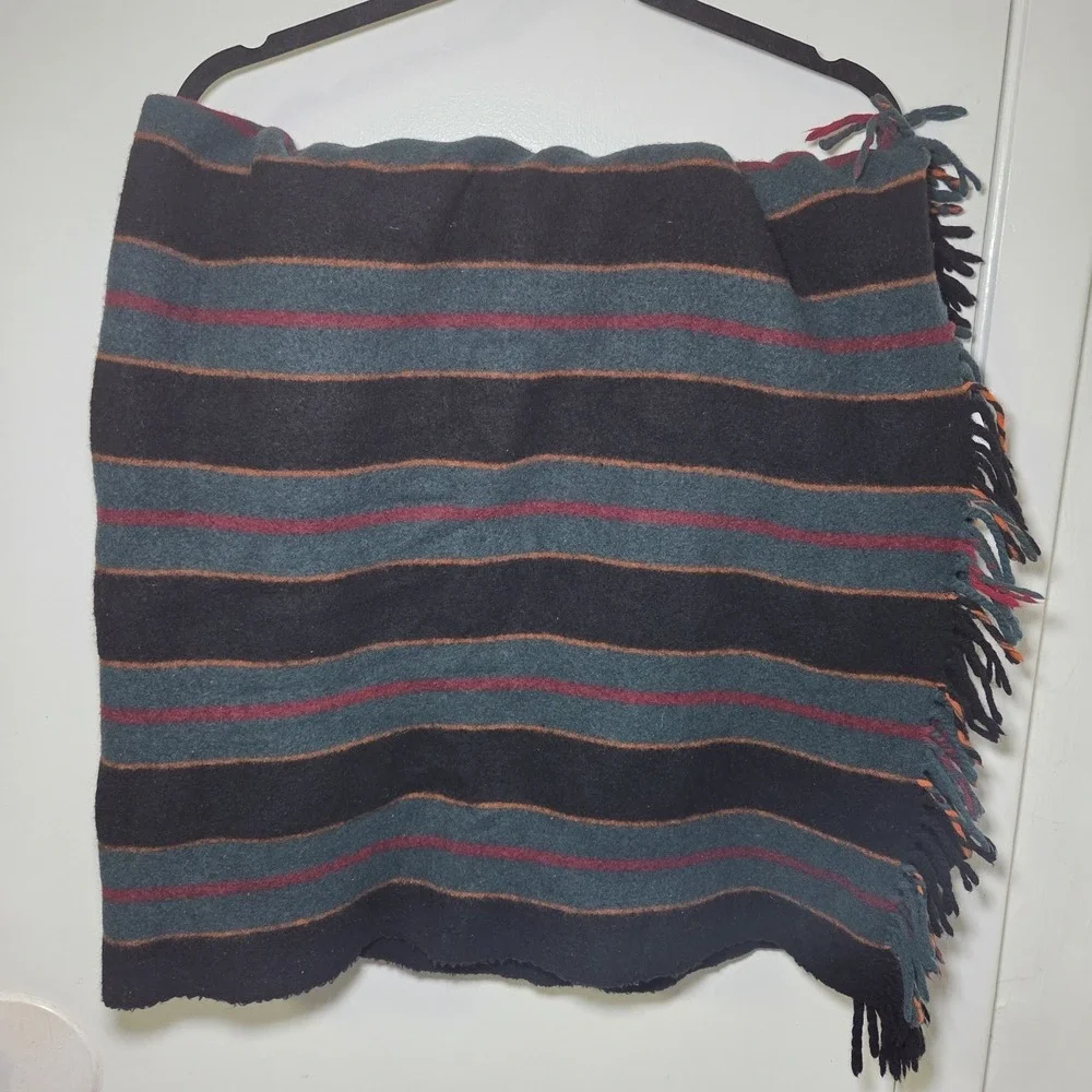 Pure Lambswool Throw Lap Striped Fringe Blanket Made In Italy‎ 45